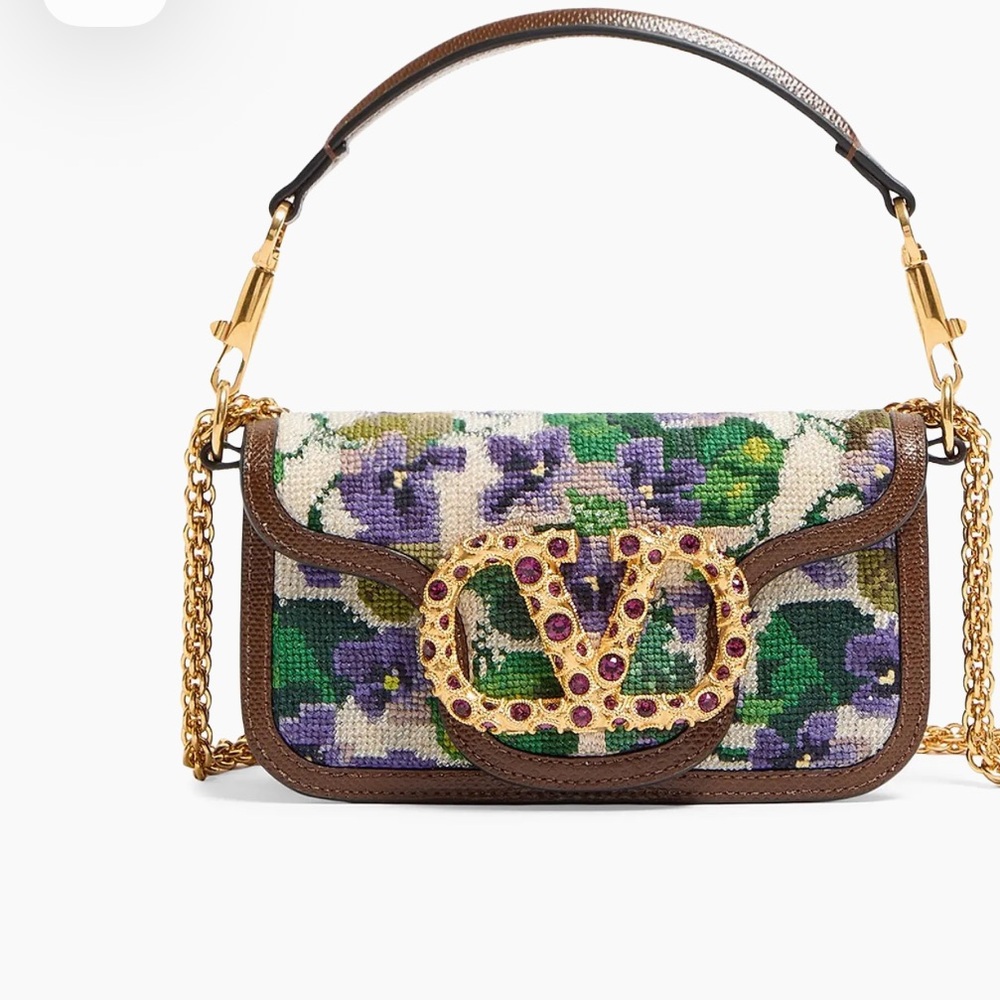 🔥🔥VALENTINO Garavani Loco Small Shoulder Bag with embroidery and Jeweled Logo